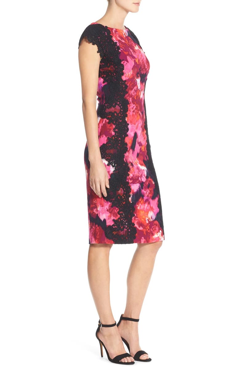 Maggy London Lace & Crepe Sheath Dress, Alternate, color, 
