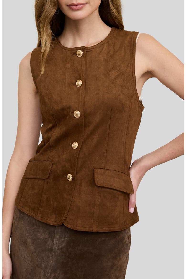 Faux Suede Vest, Main, color, BROWN