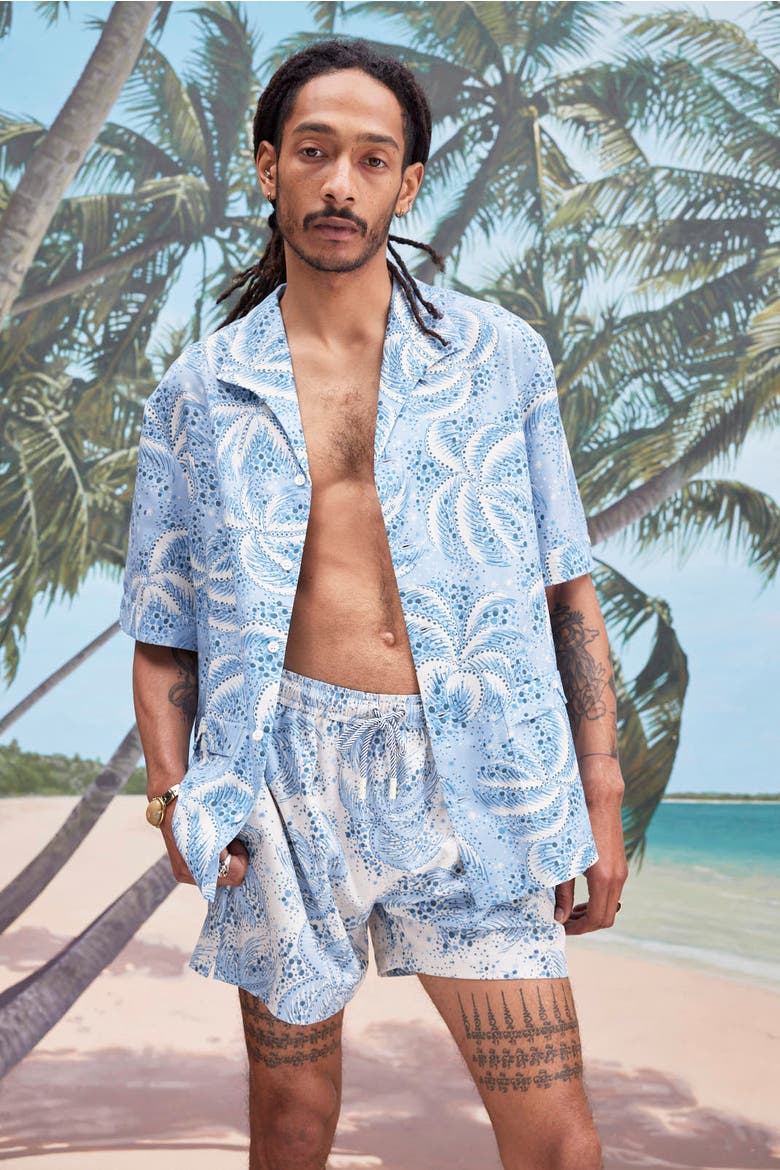 Palm Fronds Swim Trunks, Alternate, color, Blue