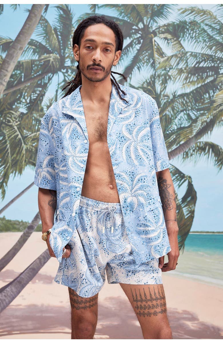 Tombolo Palm Fronds Swim Trunks, Alternate, color, Blue