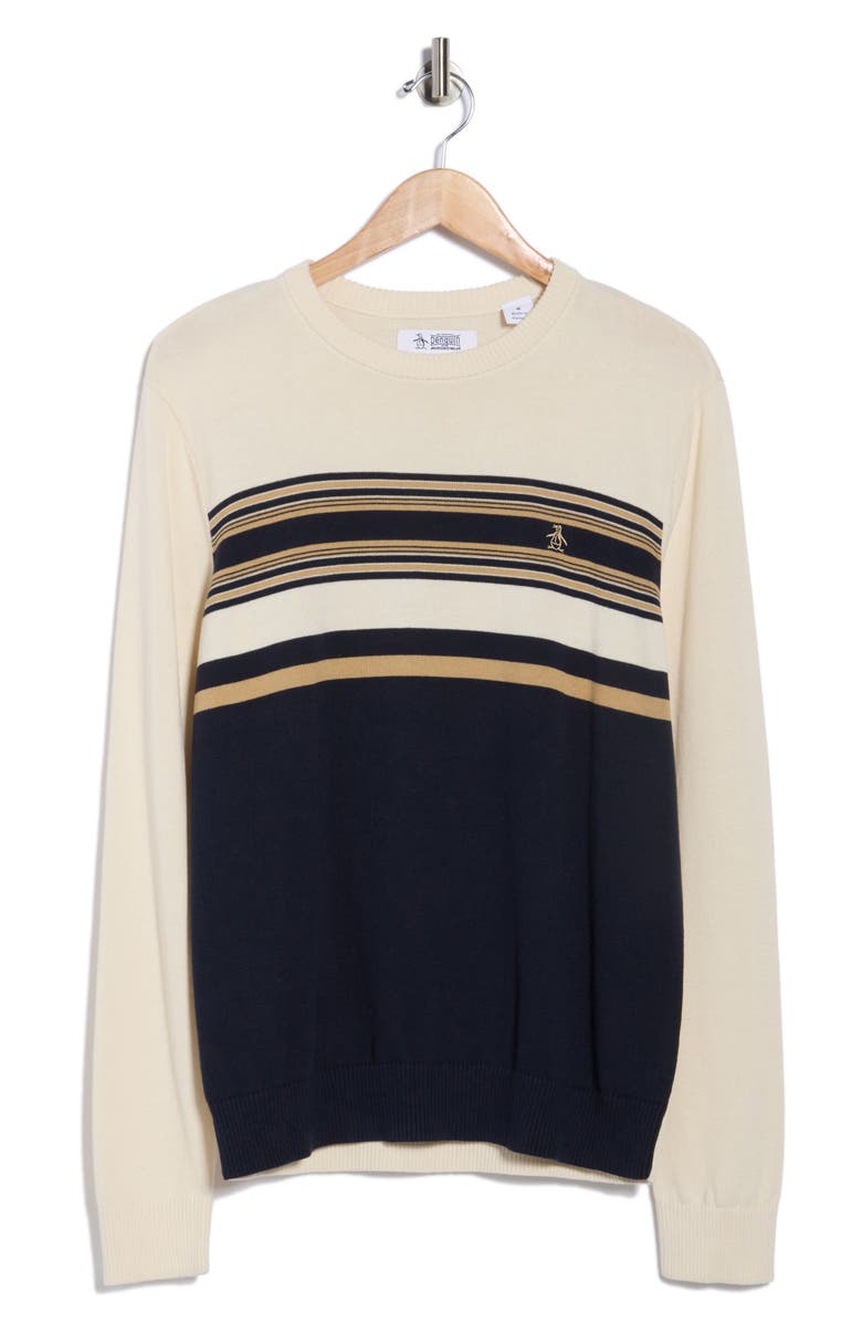 Original Penguin English Chest Stripe Crewneck Sweater, Alternate, color, Dark Sapphire