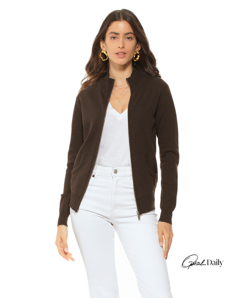 Pure Cashmere Double Slider Slider Zip Cardigan
