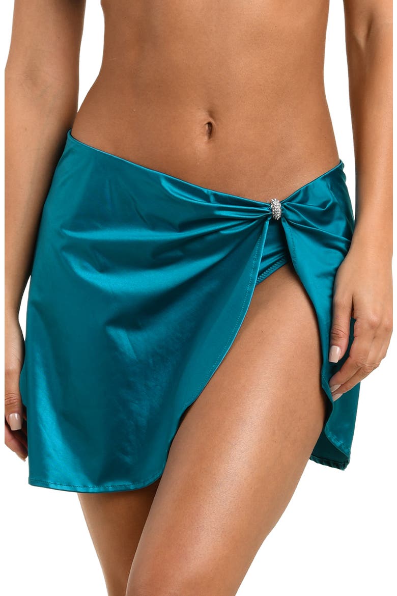 Coco Liquid Shine Satin Cover-Up Skirt, Main, color, CRYSTAL TEAL