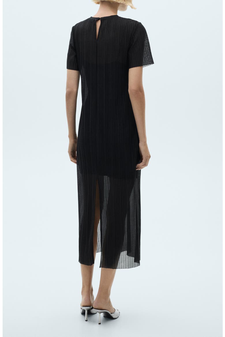 Metallic Micropleat Dress, Alternate, color, BLACK
