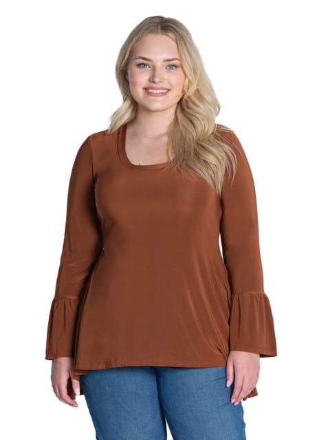 Plus Size Long Bell Sleeve High Low  Tunic Top
