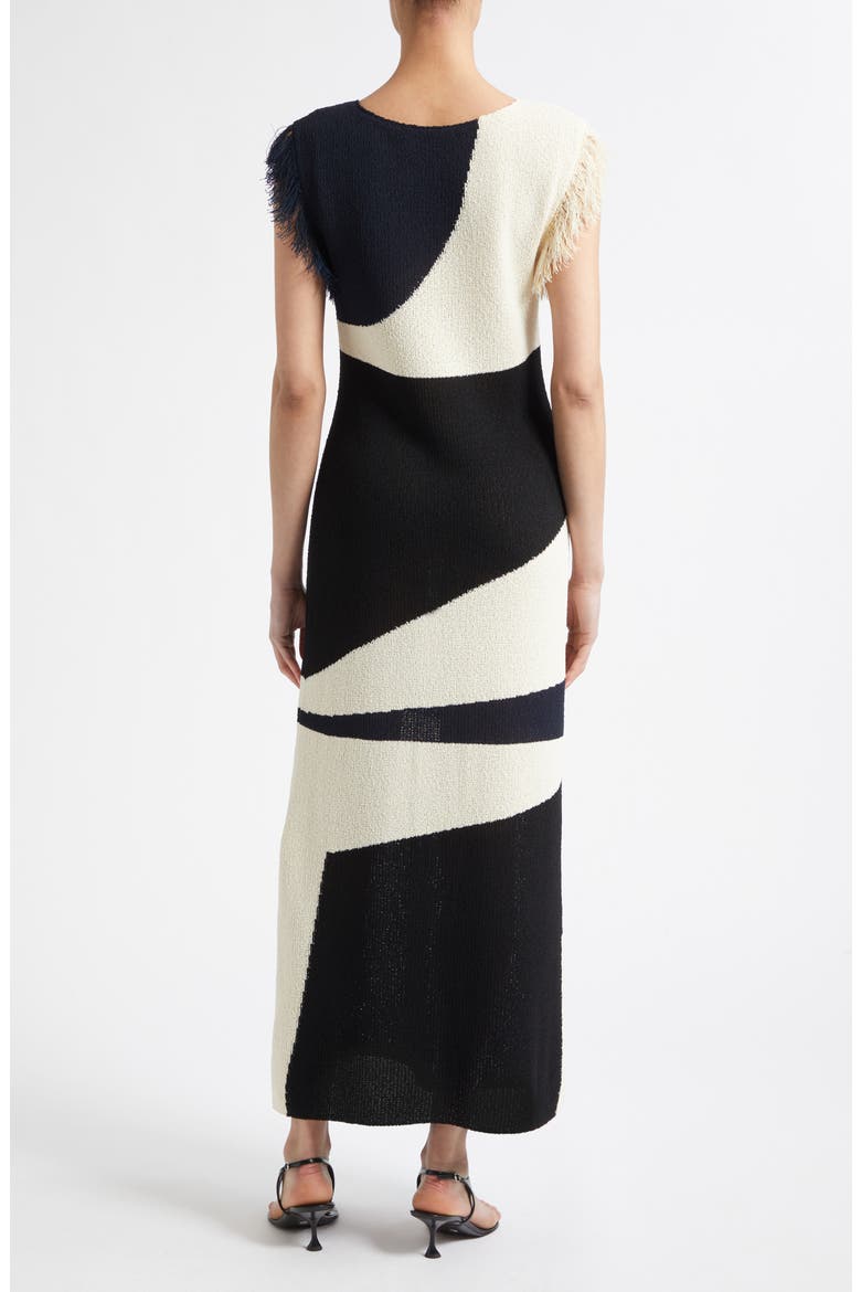 Saskia Colorblock Intarsia Textured Fringe Midi Sweater Dress, Alternate, color, SAND MULTI