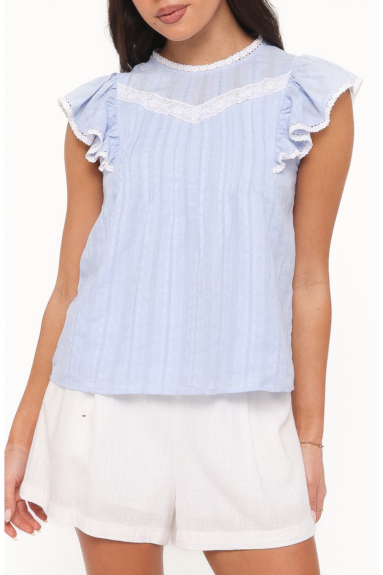 Laoise Lace Inset Ruffle Top, Main, color, LIGHT BLUE