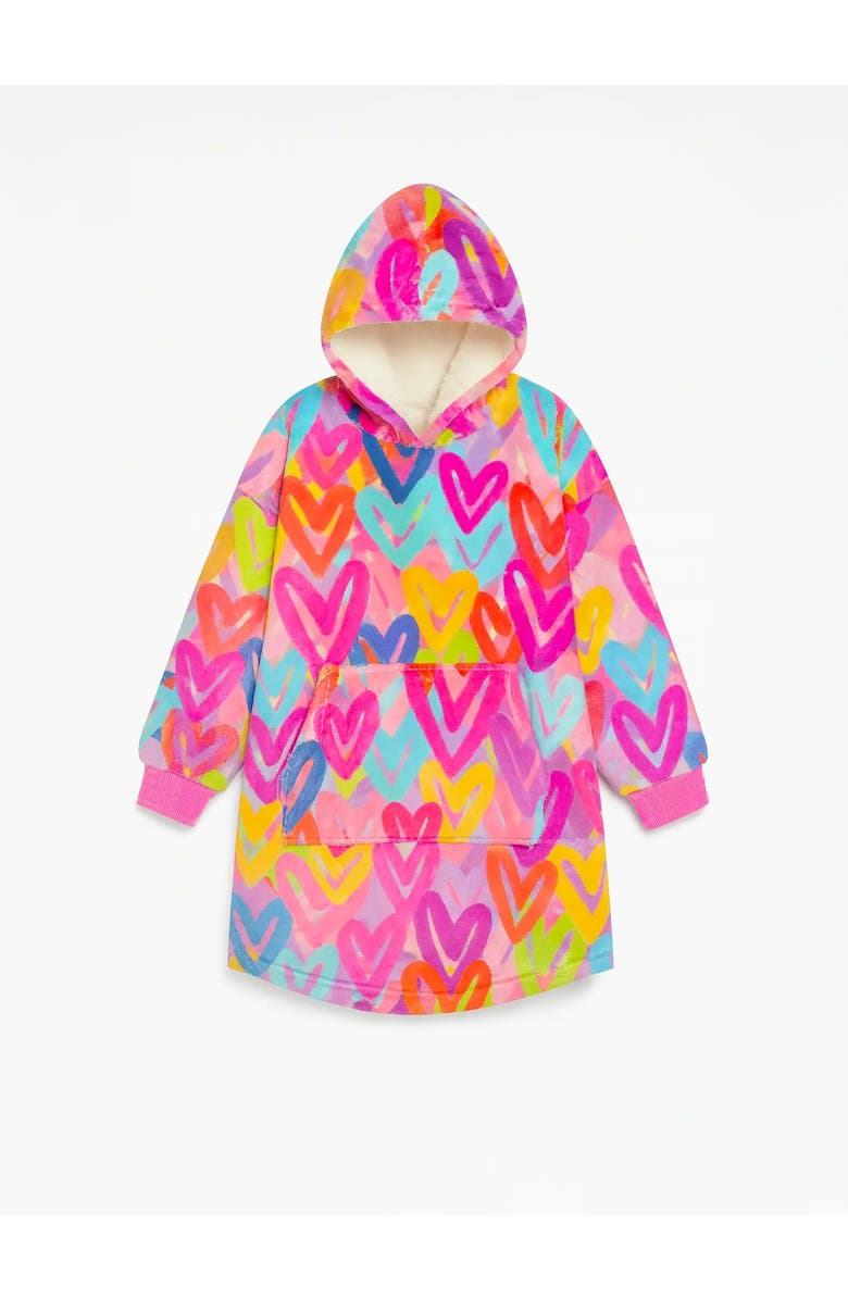 Preppy Goose Plush Graffiti Hearts Oversized Hoodie, Main, color, Multicolor