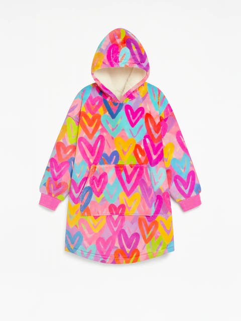 Plush Graffiti Hearts Oversized Hoodie