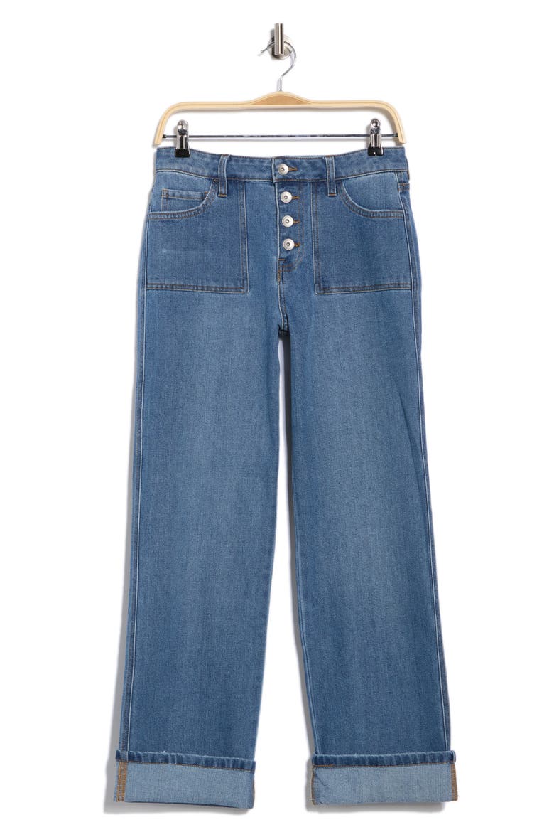 Cuffed Straight Leg Jeans, Alternate, color, SKY ICE BLUE