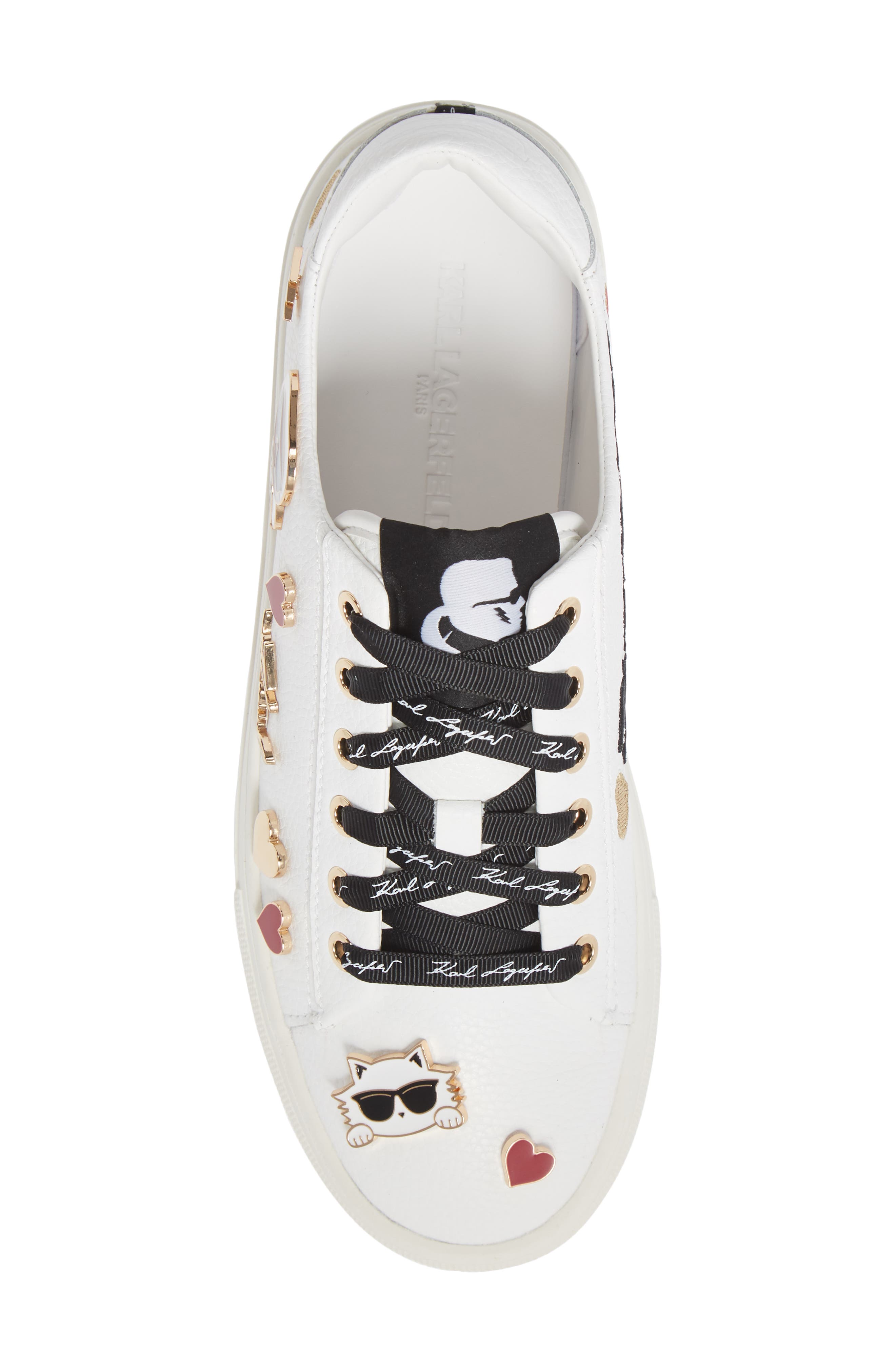 KARL LAGERFELD PARIS Cate Pin Logo Sneaker, Alternate, color, Bright White Leather