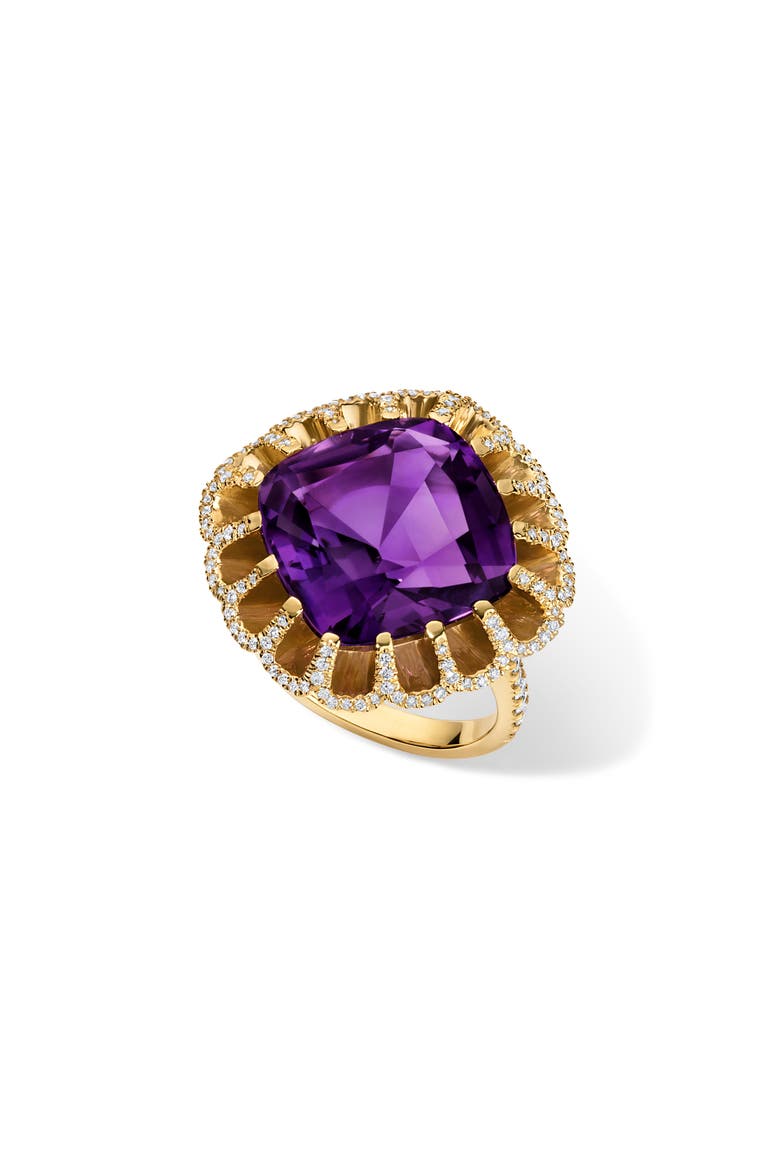 Floating Amethyst & Diamond Pavé Cocktail Ring, Main, color, 18K YELLOW GOLD