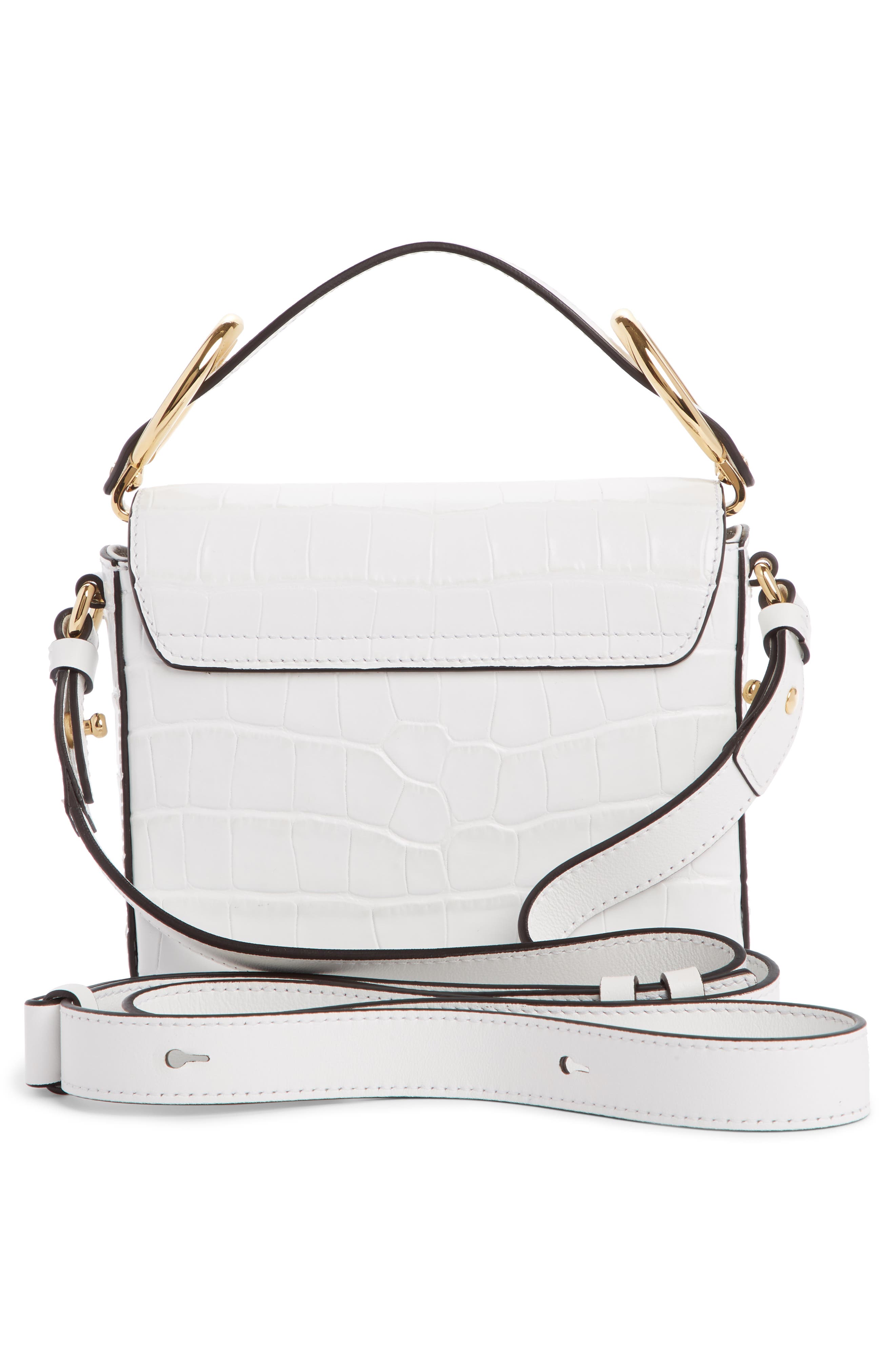 Mini C Croc Embossed Leather Satchel, Alternate, color, BRILLIANT WHITE