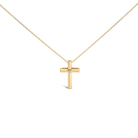 Gold Vermeil Bezel Set Diamond Accent Cross Pendant Necklace