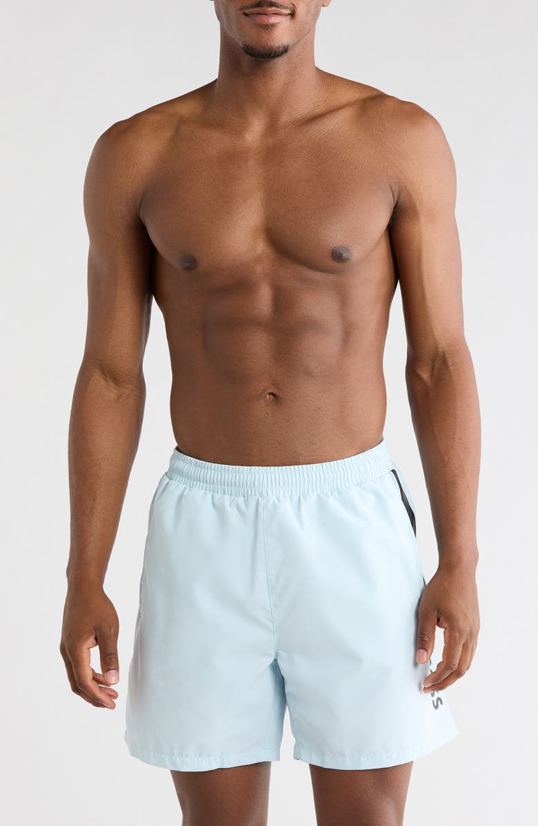 BOSS Dolphin Swim Trunks, Main, color, Light/ Pastel Blue