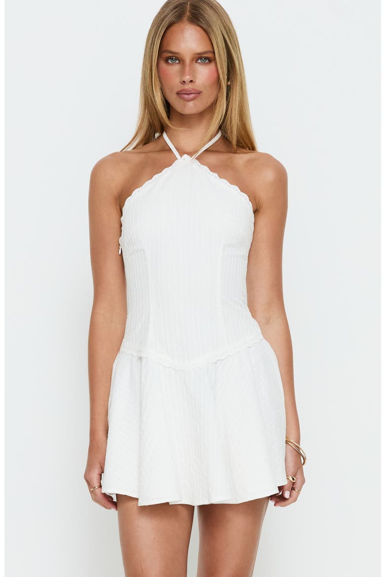 Hunnie Lace Trim Drop Waist Minidress, Alternate, color, WHITE