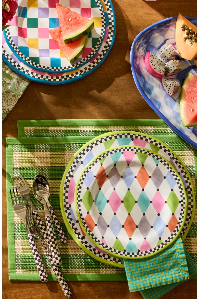 Green Woven Check Set of 4 Straw Placemats, Alternate, color, GREEN
