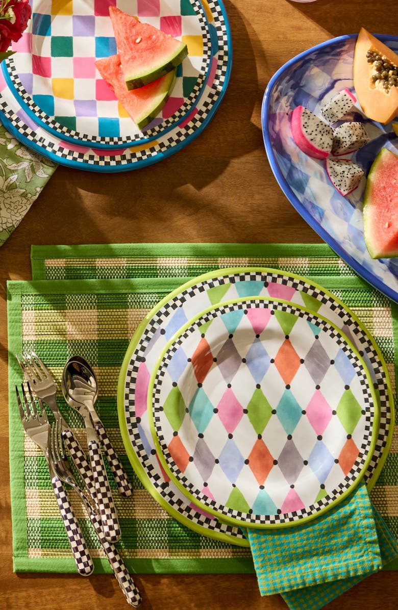 MACKENZIE CHILDS Green Woven Check Set of 4 Straw Placemats, Alternate, color, Green