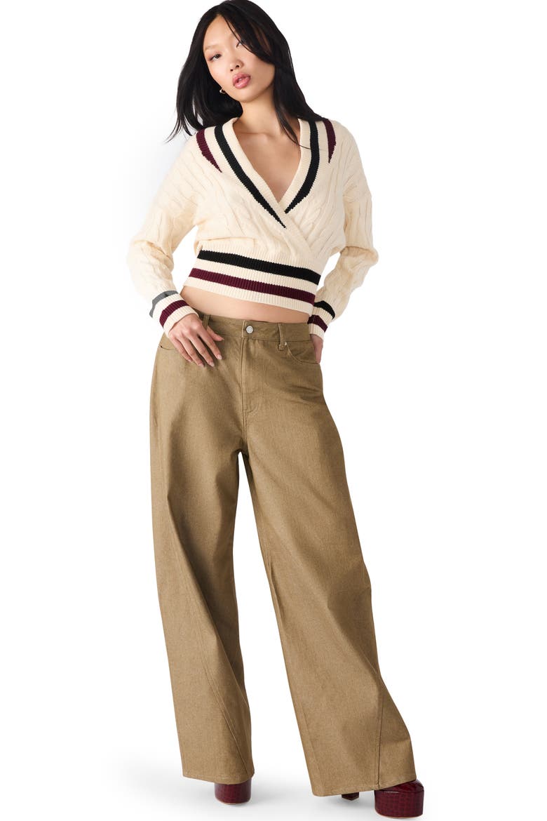 Addison Contast Trim Cable Knit Sweater, Alternate, color, CREAM