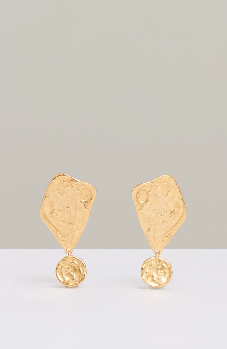 Reiss Mason Molten Drop Earrings, Alternate, color, Gold Tone