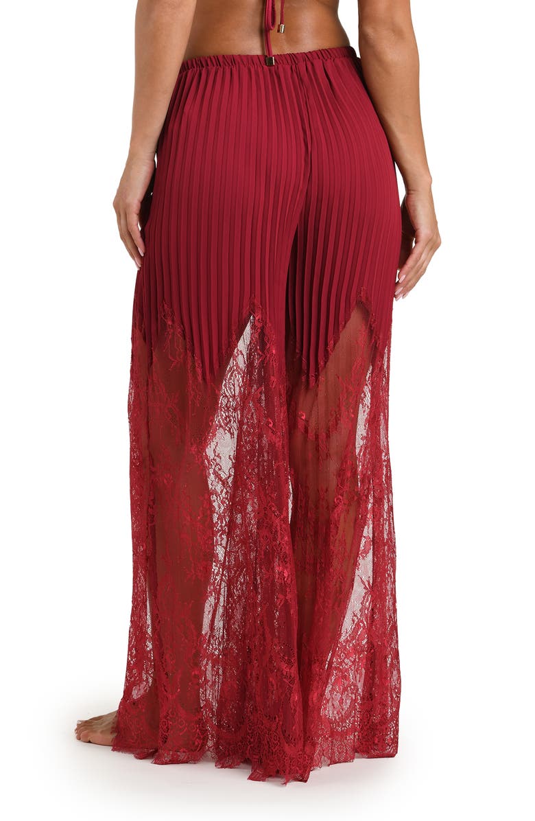 L'AGENCE Sharon Lace Trim Cover-Up Wide Leg Pants, Alternate, color, Black Cherry