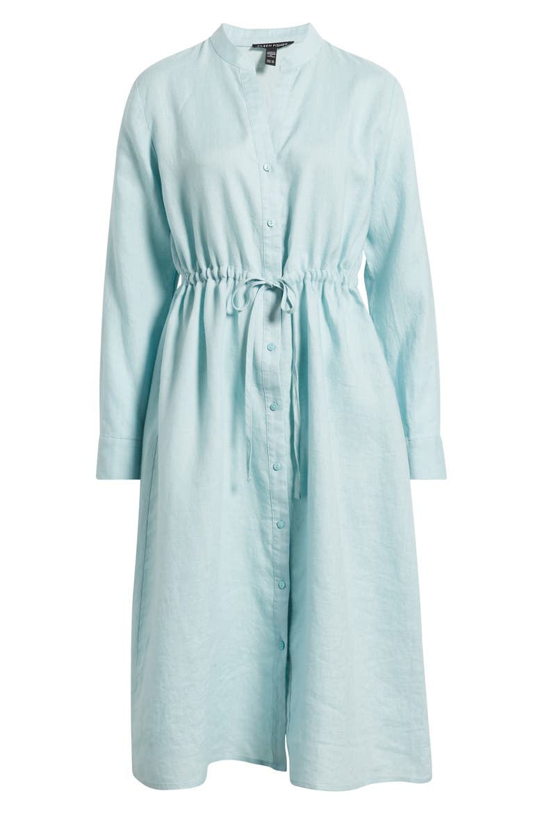 Mandarin Collar Long Sleeve Organic Linen Midi Shirtdress, Alternate, color, BREEZE