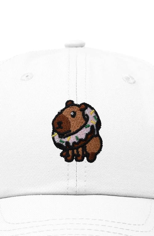 Dalix Capybara Donut Embroidered Cap In White