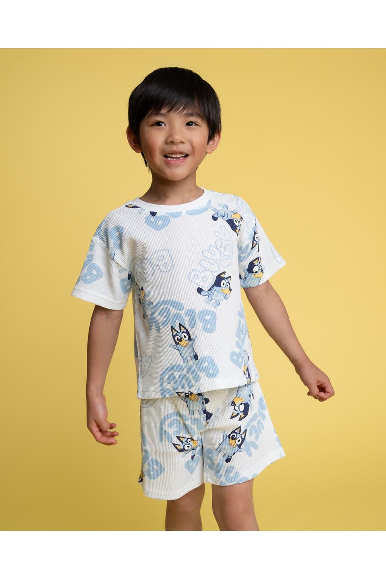T-Shirt and Waffle Shorts Set, Alternate, color, Ivory Bluey