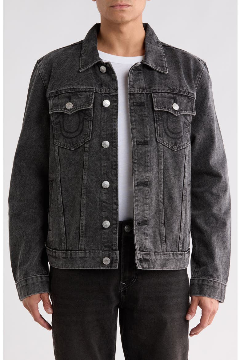 Jesse Studded Denim Trucker Jacket, Main, color, MECHANICAL BULL BLACK ACID