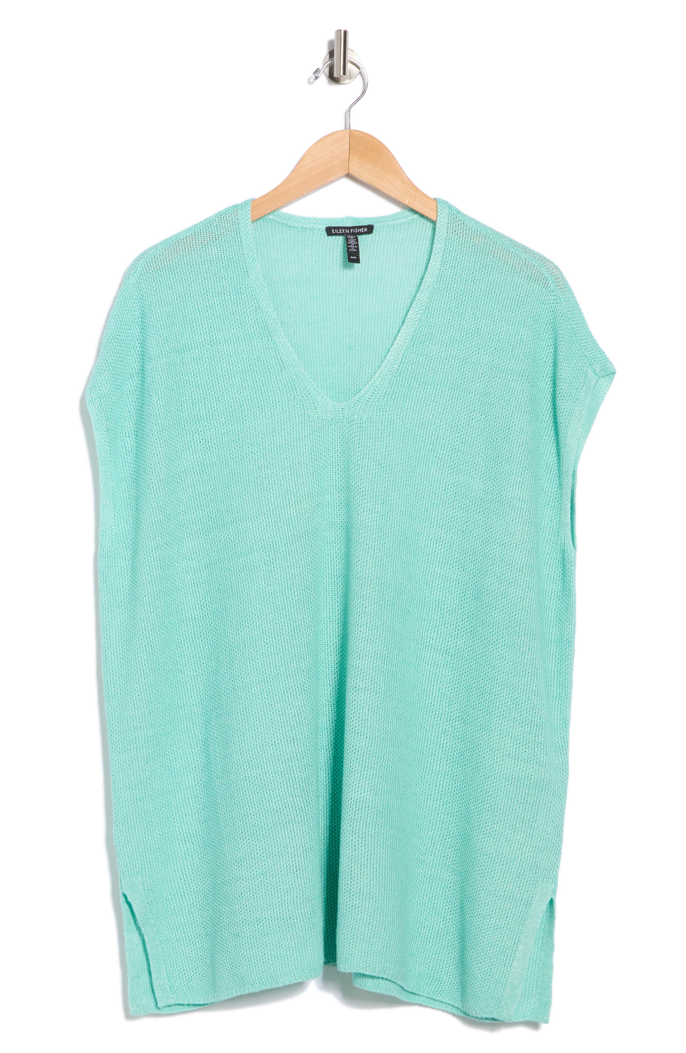 Eileen Fisher Short Sleeve V-Neck Organic Linen Sweater (Women ...