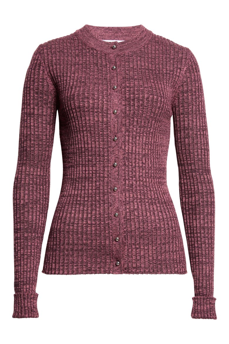 Ribbed Wool & Silk Cardigan, Main, color, AUBERGINE