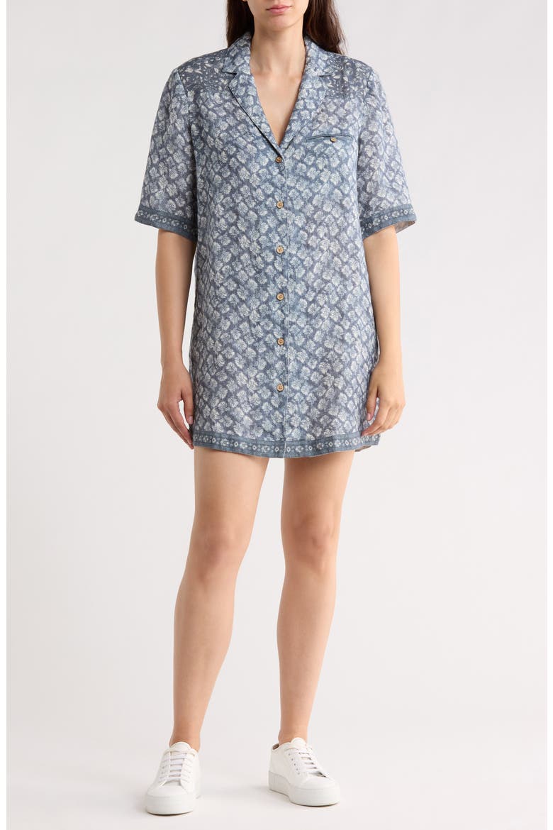 Paradise Point Short Sleeve Linen Shirtdress, Main, color, OCEANVIEW BLOSSOM
