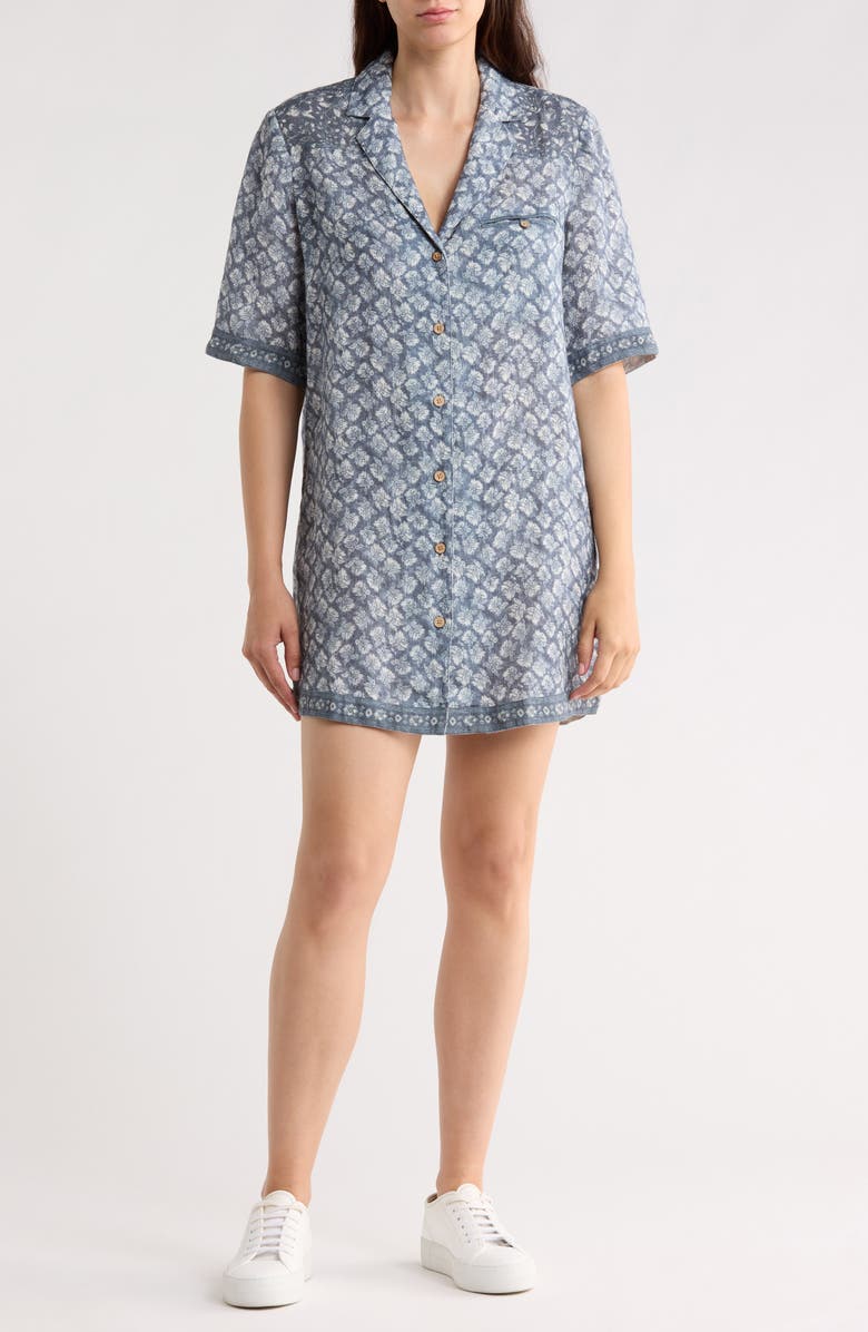 Faherty Paradise Point Short Sleeve Linen Shirtdress, Main, color, Oceanview Blossom
