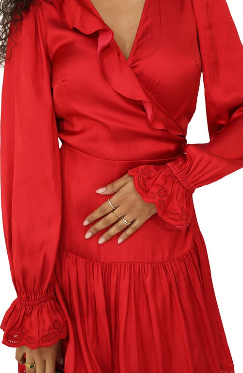 Belle & Bloom Wild Flower Embroidered Wrap Dress In Red
