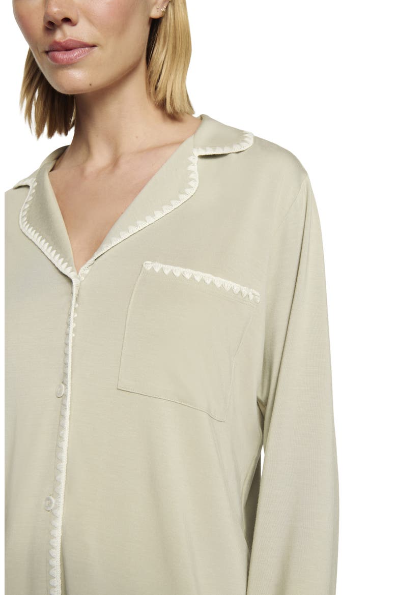 Frida Contrast Embroidery Knit Pajamas, Alternate, color, SANDSTONE/IVORY