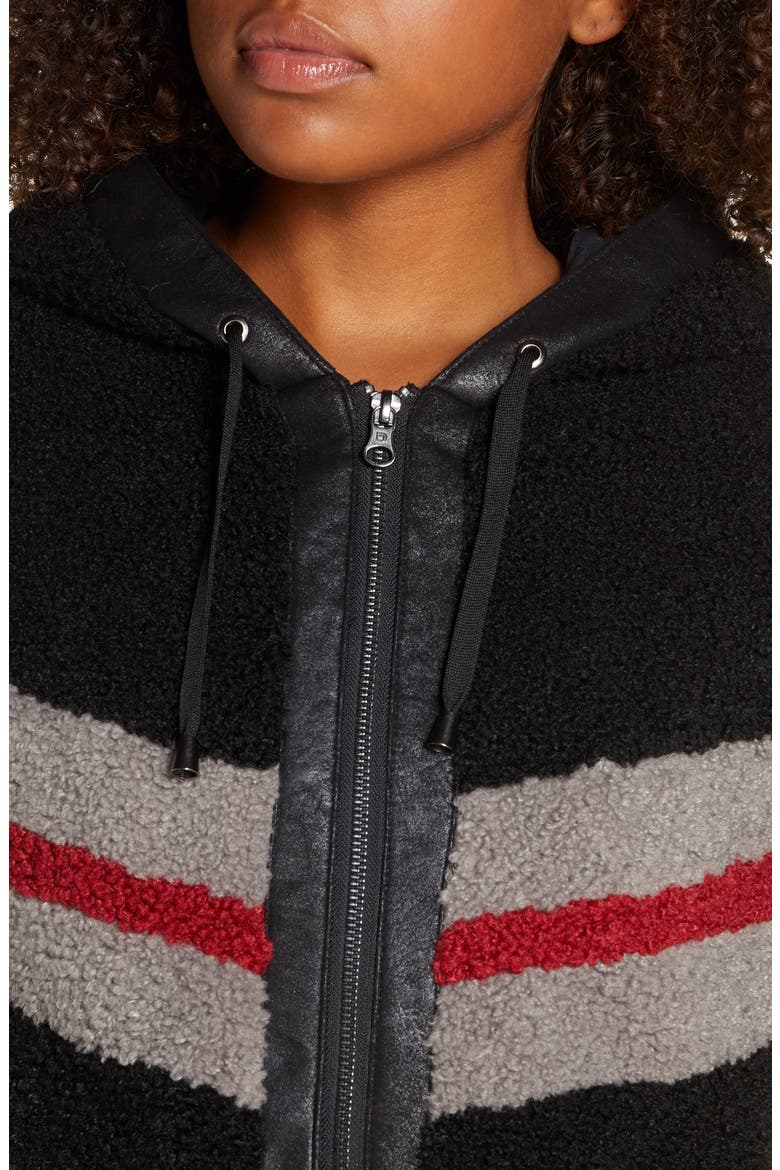 Crop Faux Fur Zip Hoodie, Alternate, color, BLACK
