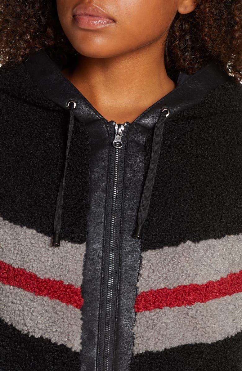 Blanc Noir Crop Faux Fur Zip Hoodie, Alternate, color, 