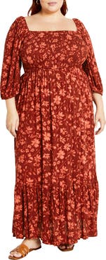 City Chic Kaylee Floral Smocked Bodice Maxi Dress