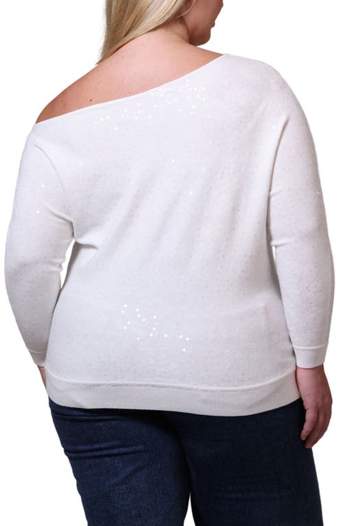 Minnie Rose One-shoulder Sequin Sweater In White