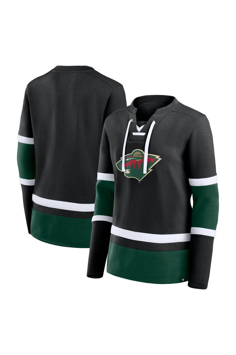 Women's Fanatics Branded  Black/Green Minnesota Wild Top Speed Lace-Up Pullover Sweatshirt, Main, color, Black
