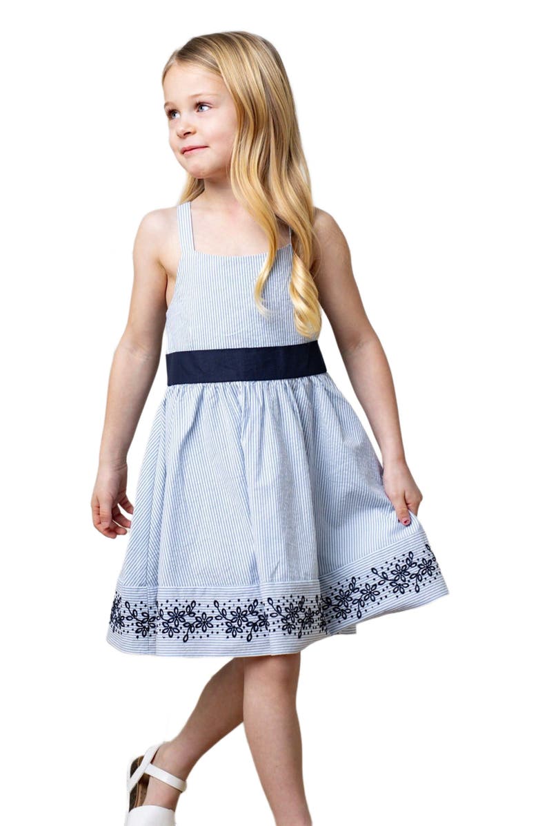 Hope 
Henry Girls
 Organic Embroidered Special Sundress, Kids, Main, color, Blue Seersucker