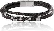 Lucky Brand Stainless Steel Triple Row Black Cord Bracelet - 8.25"