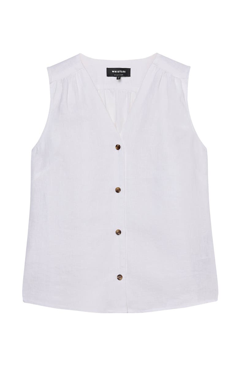 Whistles Laura Linen Button Up Tank Top, Alternate, color, White