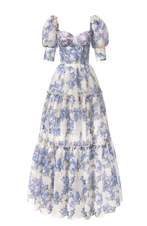 Hydrangea Feminine Voluminous Sheer Sleeves Dress