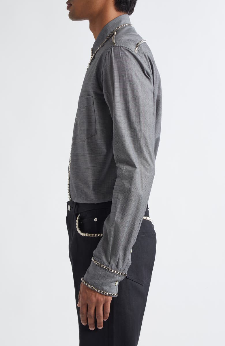 TAKAHIROMIYASHITA TheSoloist. Stud Embellished Plaid Twill Button-Up Shirt, Alternate, color, Black X White(Glen Check)