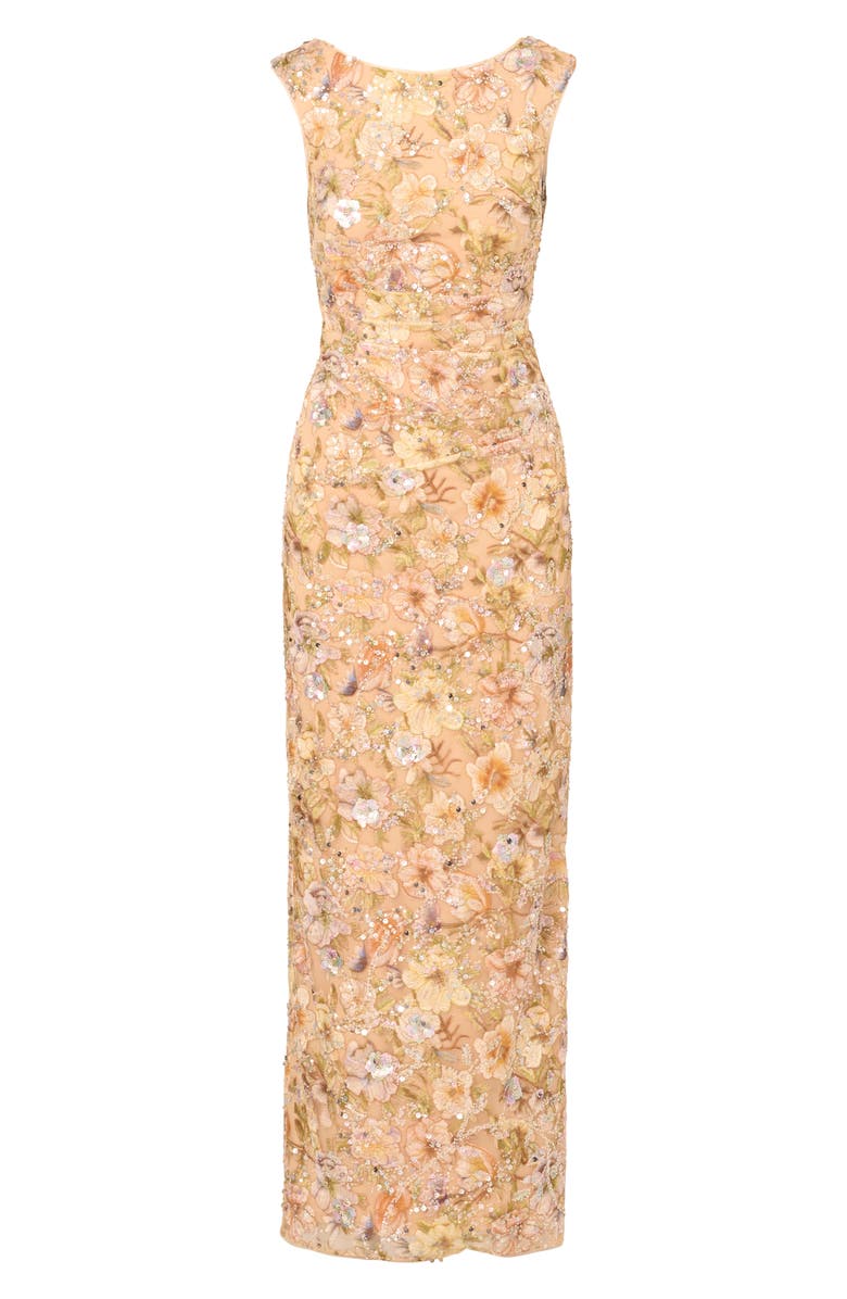 Aidan Mattox Sequin Floral Appliqué Sheath Gown, Alternate, color,