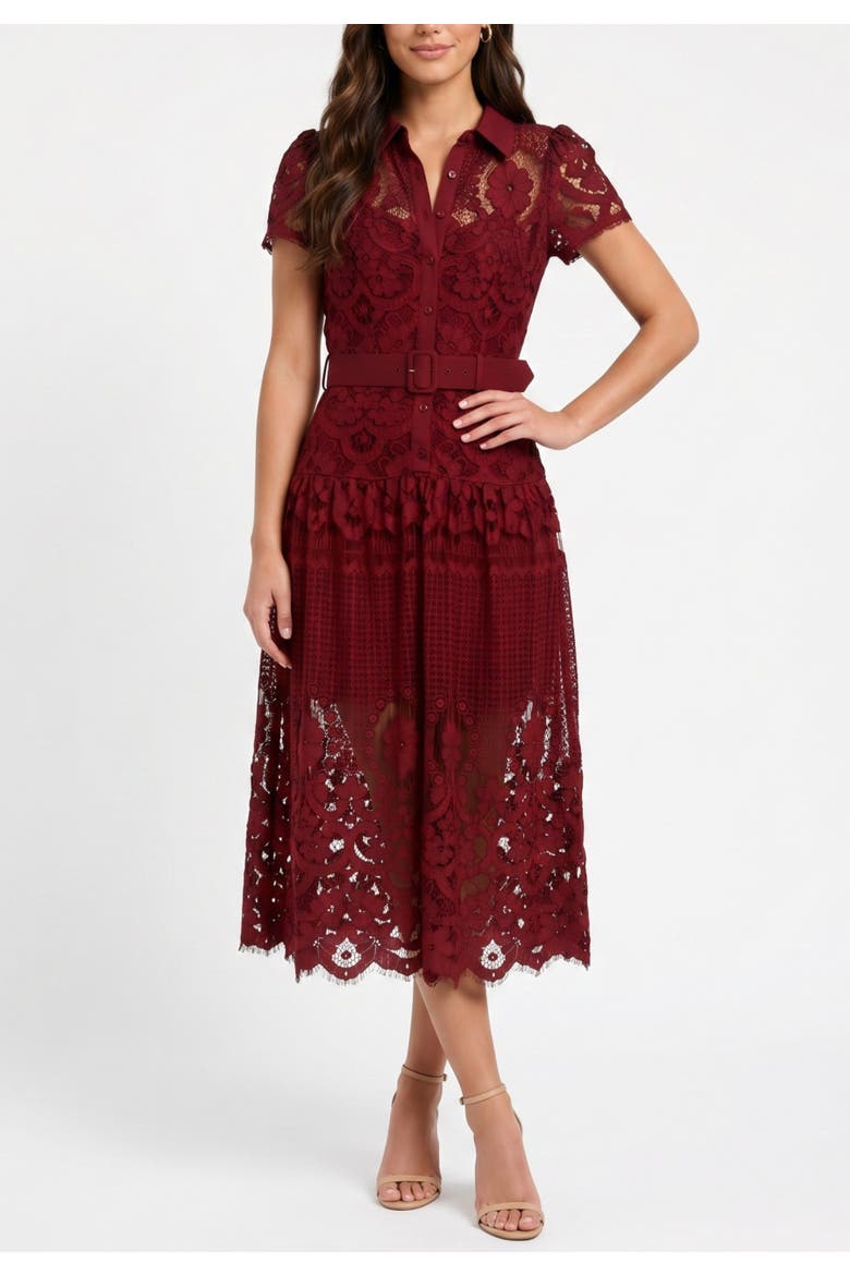 Jolene Collared Lace Midi Dress, Main, color, Dark Red