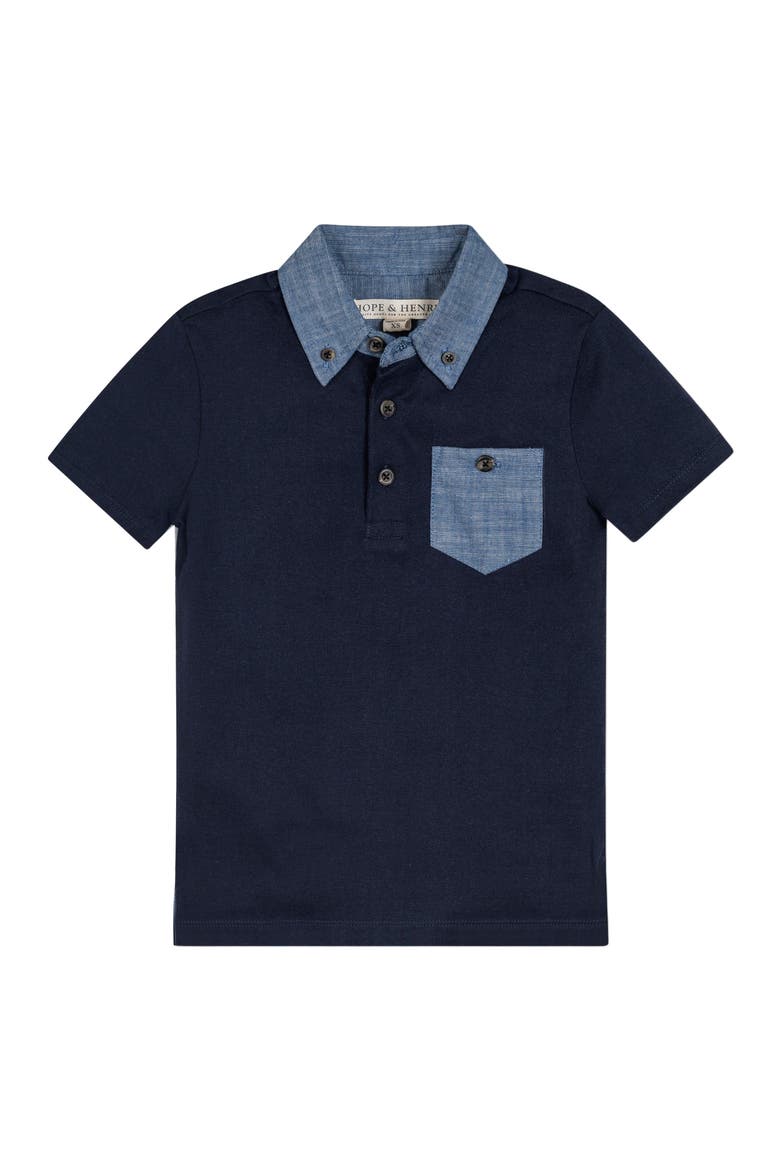 Baby Boys' Organic Jersey Polo with Chambray, Infant, Main, color, Navy with Chambray Trim