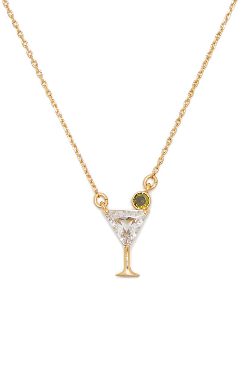 Kate Spade New York shaken or stirred mini pendant neckalace, Main, color, Clear/ Gold