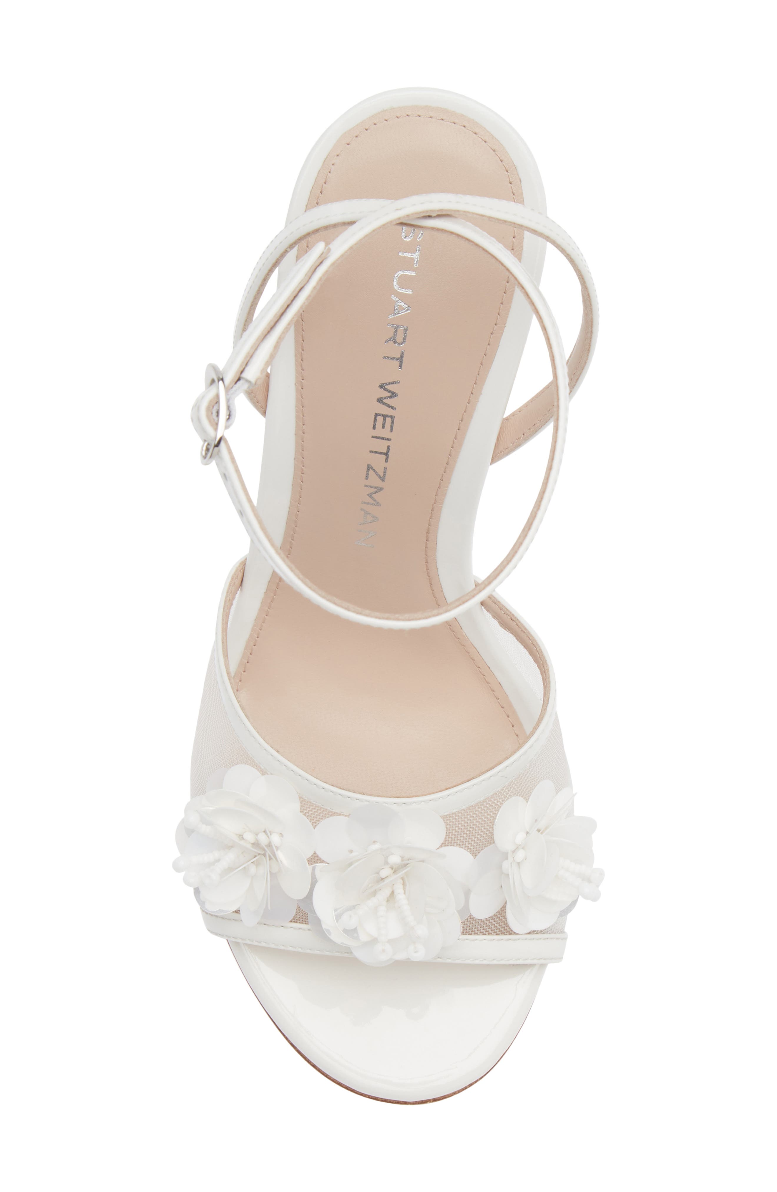 Floral Appliqué Ankle Strap Sandal, Alternate, color, WHITE